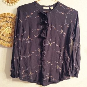 Hinge Blouse With Open Back, Birds Floral